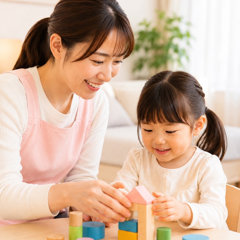 経験豊富な保育スタッフが、お子さまに寄り添って遊んでいる様子
